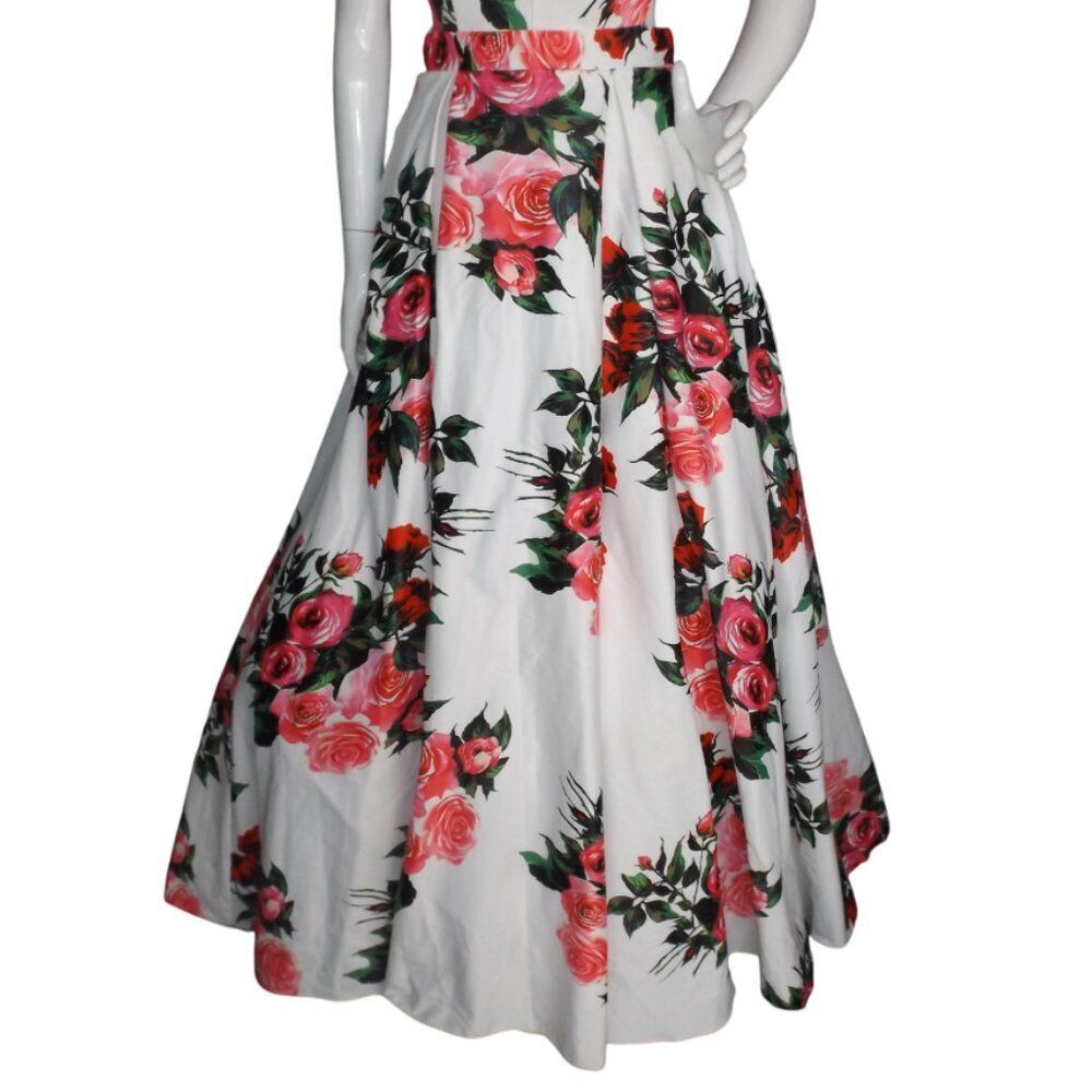 JVN BY JOVANI Gown/Dress, 8, White/Red-pink Roses, Side Cut out, Full Skirt - Picture 8 of 15